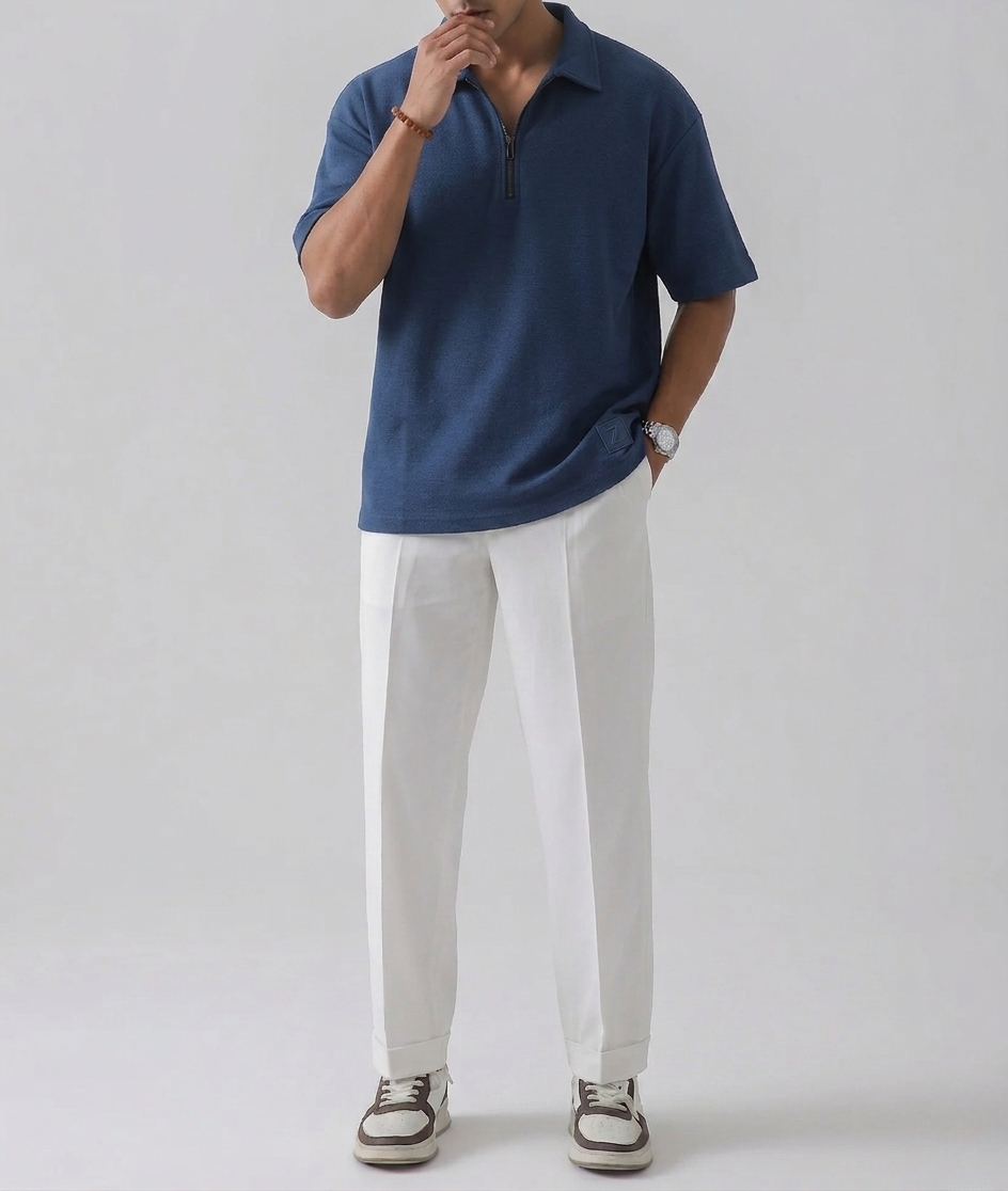 Zylon Heavy Knit Quarter-Zip Polo | Navy Blue