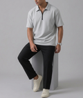 Zylon Heavy Knit Quarter-Zip Polo | Cool Gray