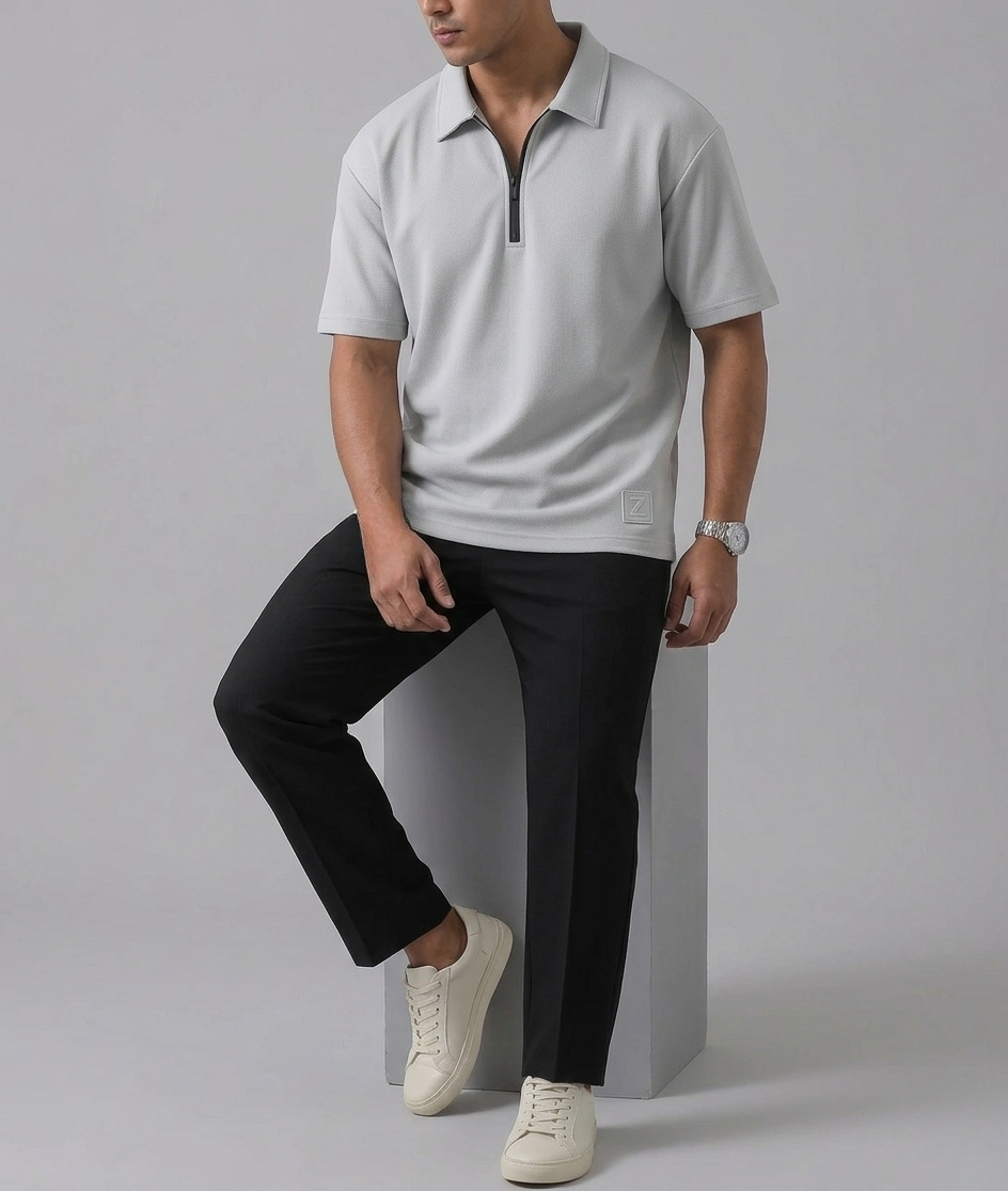 Zylon Heavy Knit Quarter-Zip Polo | Cool Gray
