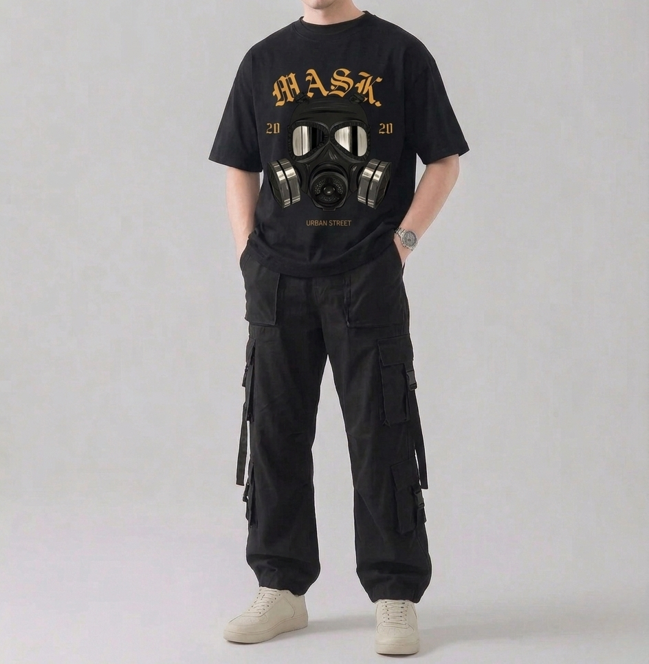 Zylon | Urban Street MASK Premium Heavyweight Drop-Shoulder Tee | Black
