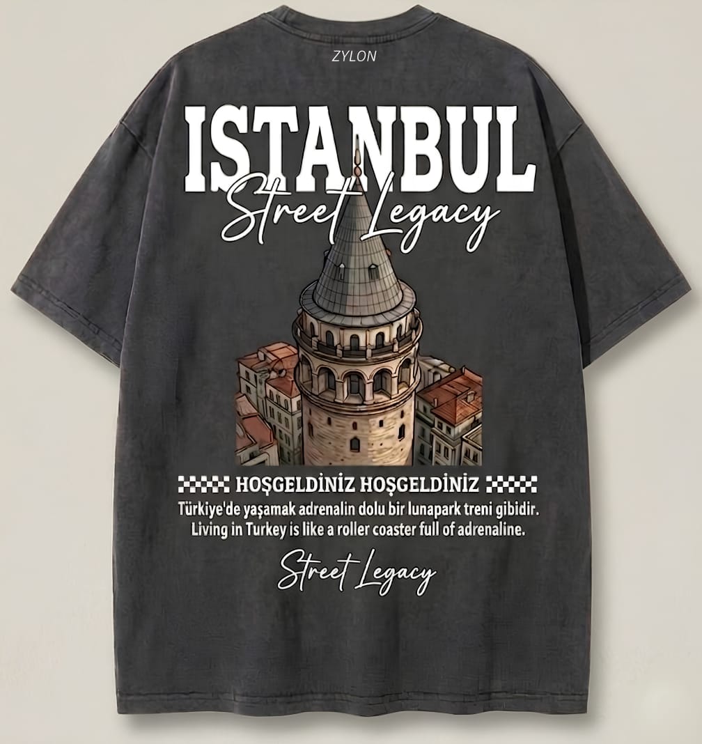 Zylon "Istanbul Street Legacy" – Premium Heavyweight Drop-Shoulder Tee | Dark Grey