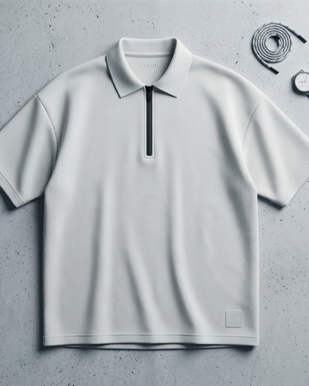 Zylon Heavy Knit Quarter-Zip Polo | Cool Gray