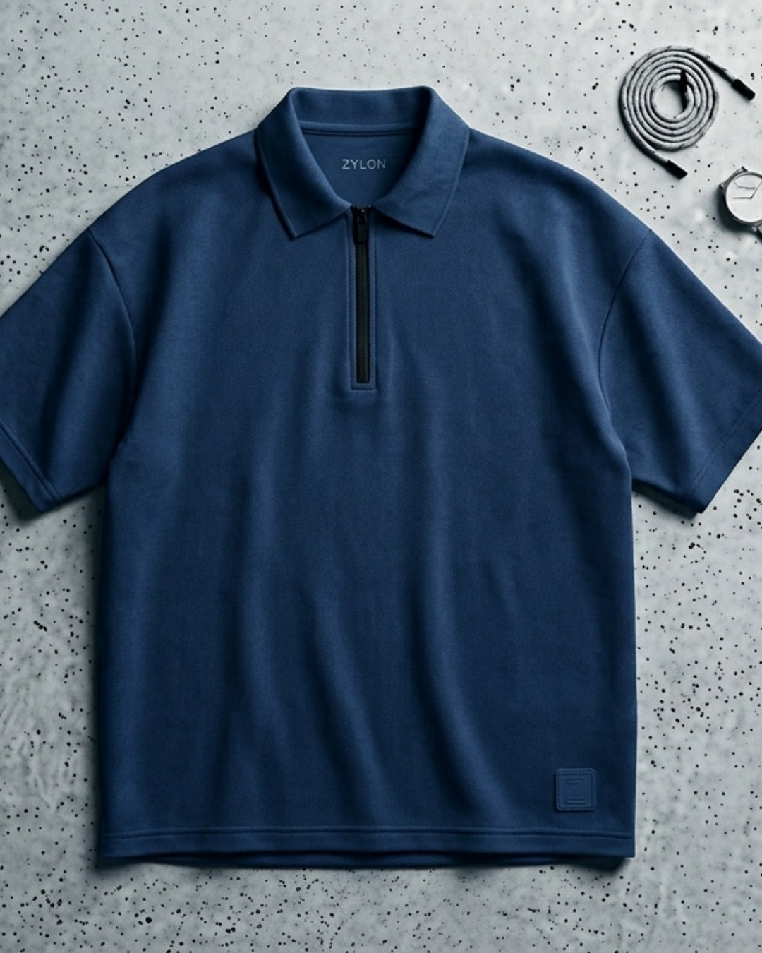 Zylon Heavy Knit Quarter-Zip Polo | Navy Blue